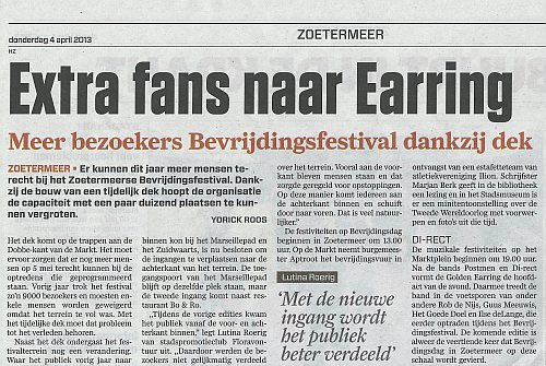 Golden Earring Zoetermeer May 05, 2013 AD newspaper april 04, 2013